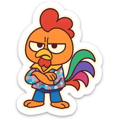 Coq disco qui perd patience en style cartoons enfant style gumball  sticker