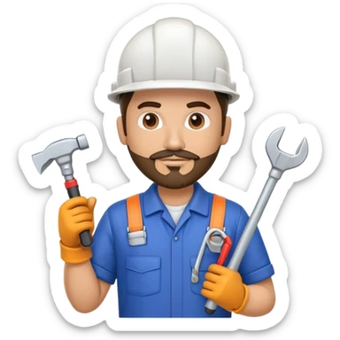 Hispanic HVAC technician with goatee beard as an action figure logo with HVAC tools sticker