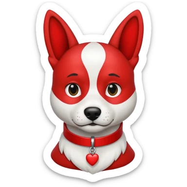 Perro blanco  con orejas negras  con un collar rojo sentado sticker