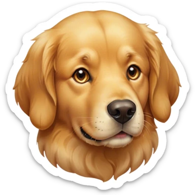 Cinematic Noble Golden Retriever Portrait Emoji, Poised and regal, with a strong, athletic build and a lustrous, well-groomed golden coat, deep-set soulful brown eyes, Simplified yet sharp and sophisticated features, highly detailed, glowing with a soft, dignified glow, high shine, intelligent and friendly, stylized with an air of warmth, focused and attentive, soft glowing outline, capturing the essence of a watchful and confident companion, so majestic it feels as though it could bound out of the screen with effortless authority! sticker