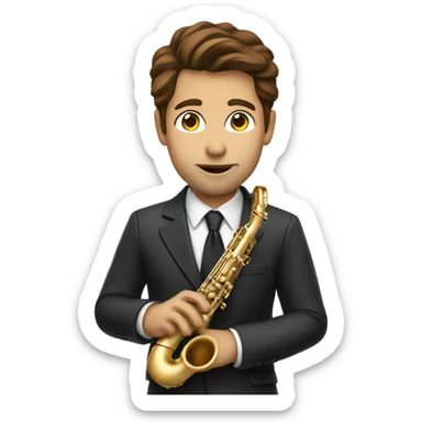 man with brown hair in a suit playing saxophone  sticker