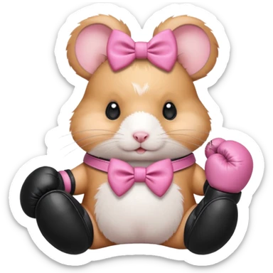 Cute hamster with pink bow wearing black boots and boxing gloves  sticker