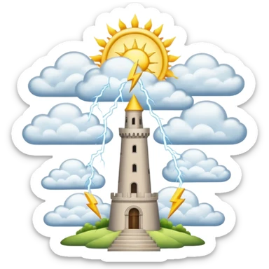 The tower tarot card lighting clouds and sun theres 2 sides one side sun and other clouds with lighting sticker