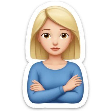 Woman with arms crossed and around her neck sticker