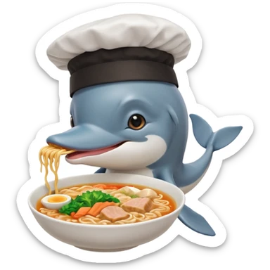 I want a dolphin on top of a cat eating ramen noodles in Japan shibuya sticker