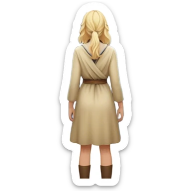 the back of a blonde woman stands at a mountain crossroads, her back turned as she contemplates two trails—one illuminated, symbolizing response, and one shrouded in darkness, representing reaction. with hands on chest sticker