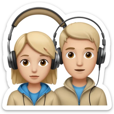 two people listening to a sound sticker
