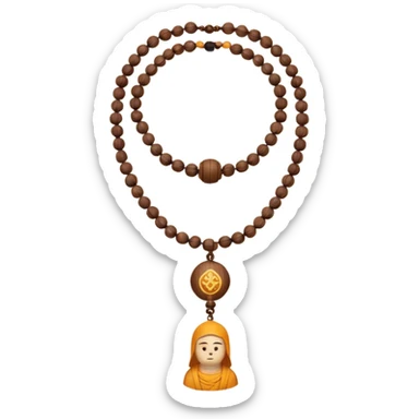 monk necklace object icon, wooden prayer beads with simple pendant, spiritual minimal design, natural wood texture, subtle sacred aura, 3D cartoon style, mobile game icon style, centered, clean background, no text, no watermark
 sticker