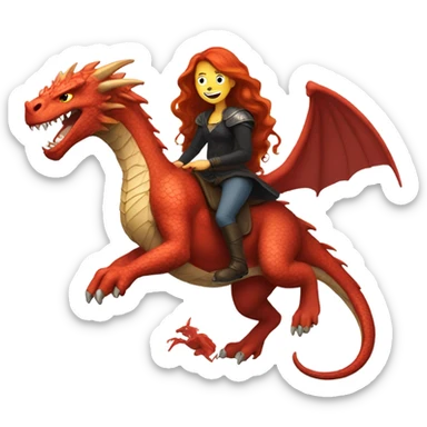 red head long hair girl on dragon protecting a black woman sticker