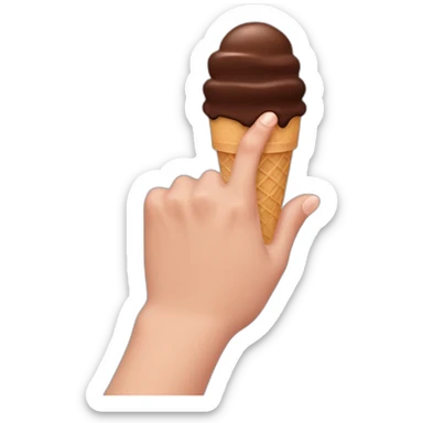hand with finger lifted up and chocolate ice cream on the tip of the finger sticker