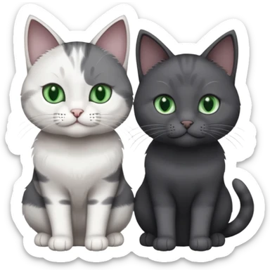 2 different coloured grey cats including one dark grey and white cat and one completely solid dark grey cat with green eyes and only white paws sticker