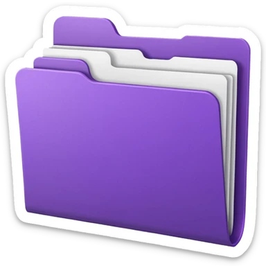 purple folder with papers inside, papers tucked in, slightly 3D style sticker
