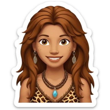 smiling cavewoman with long hair and animal skin clothing sticker