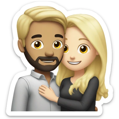 WHITE SKIN man BLACK beard and BLACK hair hugging white woman with long blonde hair sticker