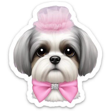  white grey and black shihtzu wearing pink tutu sticker