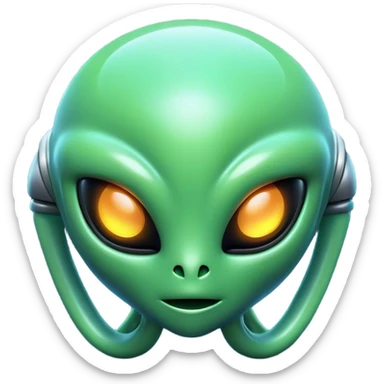 Clash of Clans aesthetic: Cinematic Playful 3D Isometric Alien Emoji, rendered in a 3D vector-style similar to standard emojis with minimal shading and bold, simplified shapes. A compact, distinct form with signature details, softly glowing with a futuristic sci-fi warfare charm. Simplified yet unmistakably iconic, highly detailed and consistent, glowing with a soft radiance and high shine. Stylized with a touch of high-tech brilliance and a soft glowing outline, capturing the essence of a beloved gaming relic with a friendly, playful manner! sticker