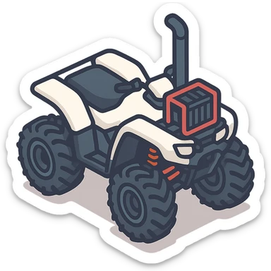 Honda 4 wheeler, white plastics, radiator relocate kit, tall snorkel, lifted, oversized tires, isometric view, clean lines sticker