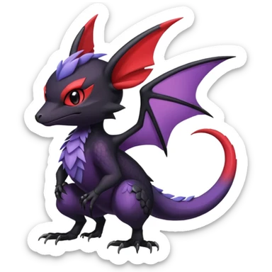 Dark edgy cute black red purple Noibat-Noivern-Nargacuga-Trico-Salandit-Fakémon-Pokémon-hybrid-fusion sticker