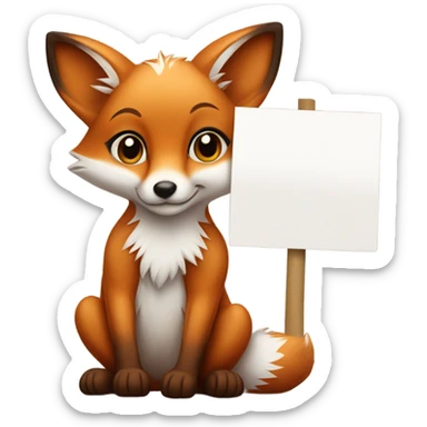 Baby fox with a blank sign sticker