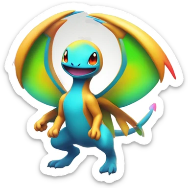 Colorful Neon Colors Vibrant Colors Flying Futuristic Fakémon-Pokémon-Creature Full Body sticker