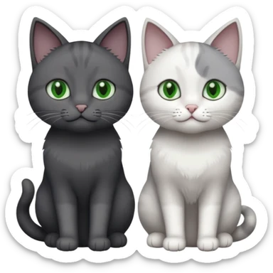 2 different coloured grey cats including one dark grey and white cat and one completely solid dark grey cat with green eyes and only white paws sticker