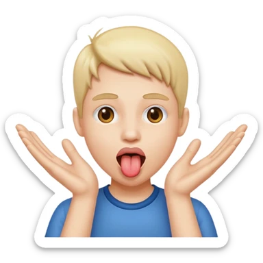 Two hands open and then a face with the tongue down sticker