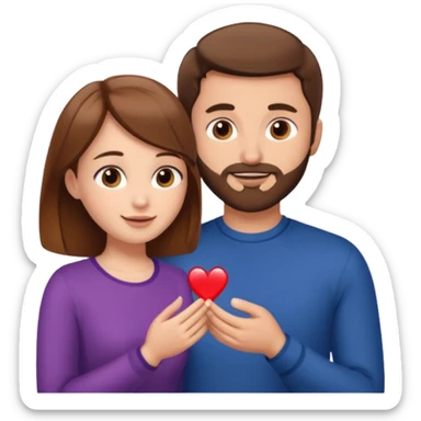 A brown haired man with a short beard proposing to a brown haired girl sticker
