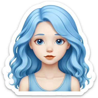 A beautiful albino girl with blue hair and white silky long wavy hair sticker