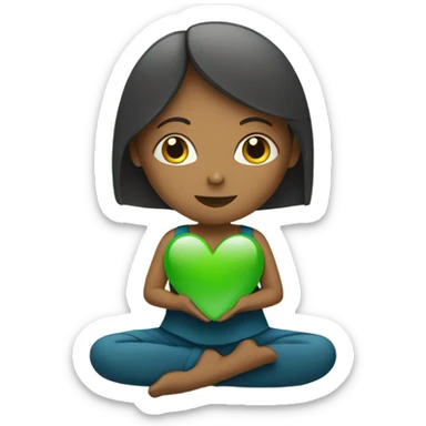 Woman in Lotus position holding green heart sticker