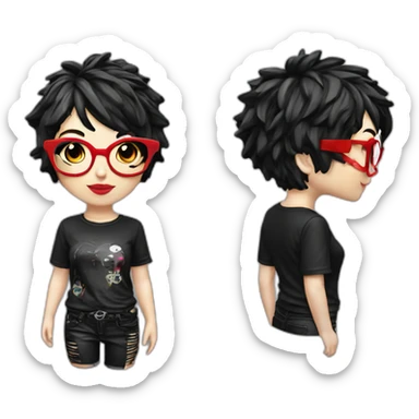 Punk female earrings glasses,red and black short hair, sticker