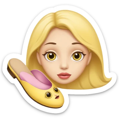 make an emoji that big lips 👄 and big eye leads big eyes 👀 and yellow circle face and a sleeper shoe in her hand sticker