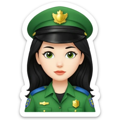 Female POLICE IN green, long black hair sticker