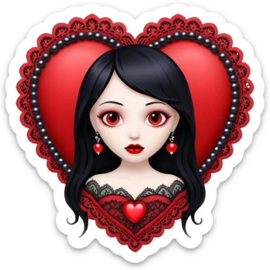 goth heart with red lace and black pearls sticker