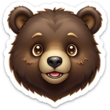 Cinematic Comical bear cub Portrait Emoji, Head tilted dramatically with an exaggeratedly amused expression, featuring a striking, glossy dark brown fur with bold fur texture, wide, expressive eyes filled with playful disbelief, Simplified yet hilariously expressive features, highly detailed, glowing with a slightly sassy glow, high shine, dramatic yet playful, stylized with an air of cheeky wilderness mischief, bright and endearing, soft glowing outline, capturing the essence of a spirited and over-the-top bear cub, so meme-worthy it feels like it could roar its way into internet fame instantly! sticker