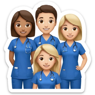 Genera un emogis de 4 enfermeras juntas sticker