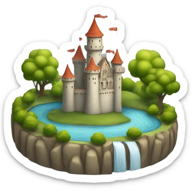Castle surrounded by a river and a park sticker