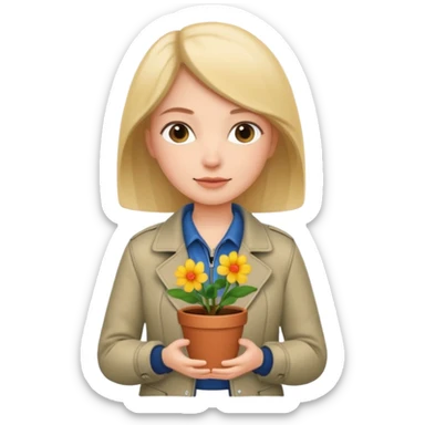 woman holding a flower pot in jacket sticker