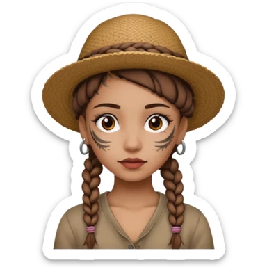 color braided girl with hat and face tattooed sticker