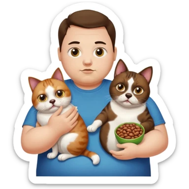 Obese person eating beans and dogs with massive eyes and a pet on their shoulder sticker