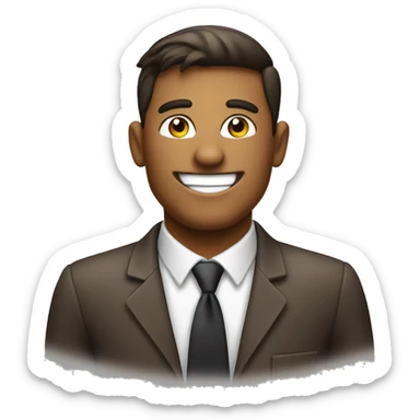 male smilng office worker with a cup of coffee sticker
