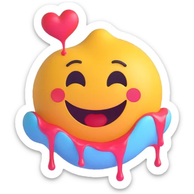 a melting smiley face with heart eyes, playful and romantic sticker
