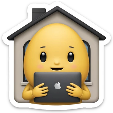 blob holding black macbook infront of home which is used in slack sticker