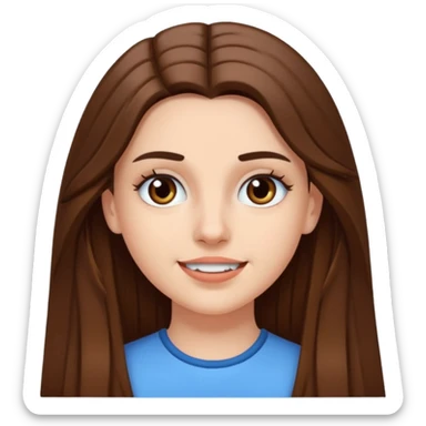 A pretty white girl with long brown hair dark eyebrows and braces sticker