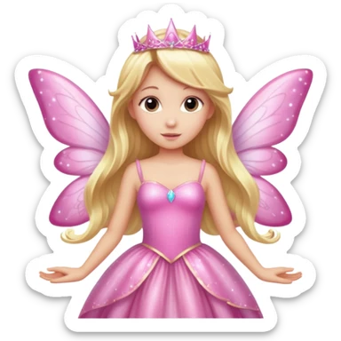 Long blonde hair pink sparkle princess dress large fairy wings sticker