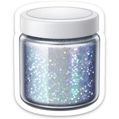 silver glitter in a small clear circular container with white lid sticker