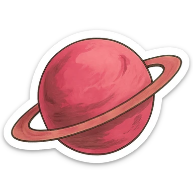 ghibli style icon of a bold pink planet sticker