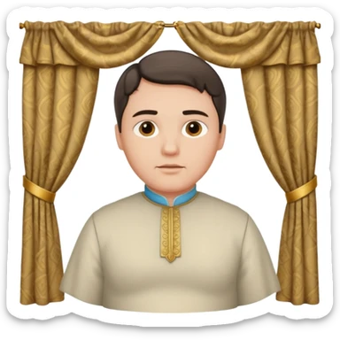 pregnant man with parted middle hair (curtains)   and in a roman collar  sticker