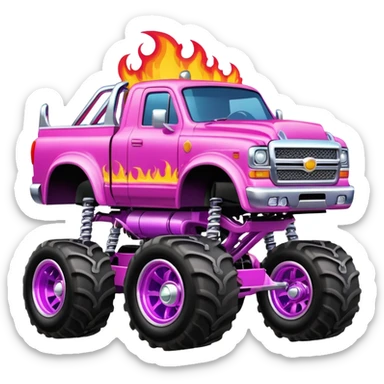 Big car monster truck with flames, pink sticker