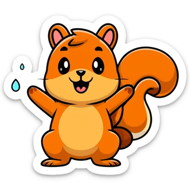 Cartoon squirrel with obvious big drool droplet hanging from mouth, extremely hungry, stomach growling sticker