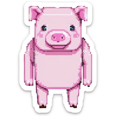 Minecraft pig, full body, pink blocky animal with square head sticker